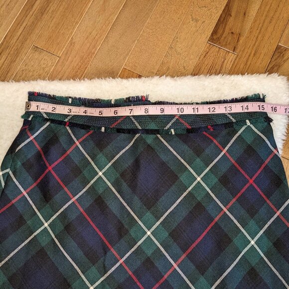 J Crew Blue and Green Plaid 100% Virgin Wool A Line Midi Skirt - Picture 5 of 10